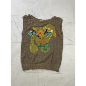KANSAI YAMAMOTO Womens Brown Knit Eagle Embroidered Vest RARE HTF 1980